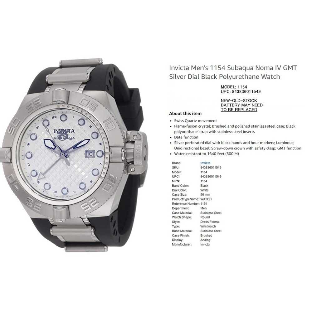 Invicta Men's 1154 Subaqua Noma IV GMT Silver Dial Black Polyurethane Watch